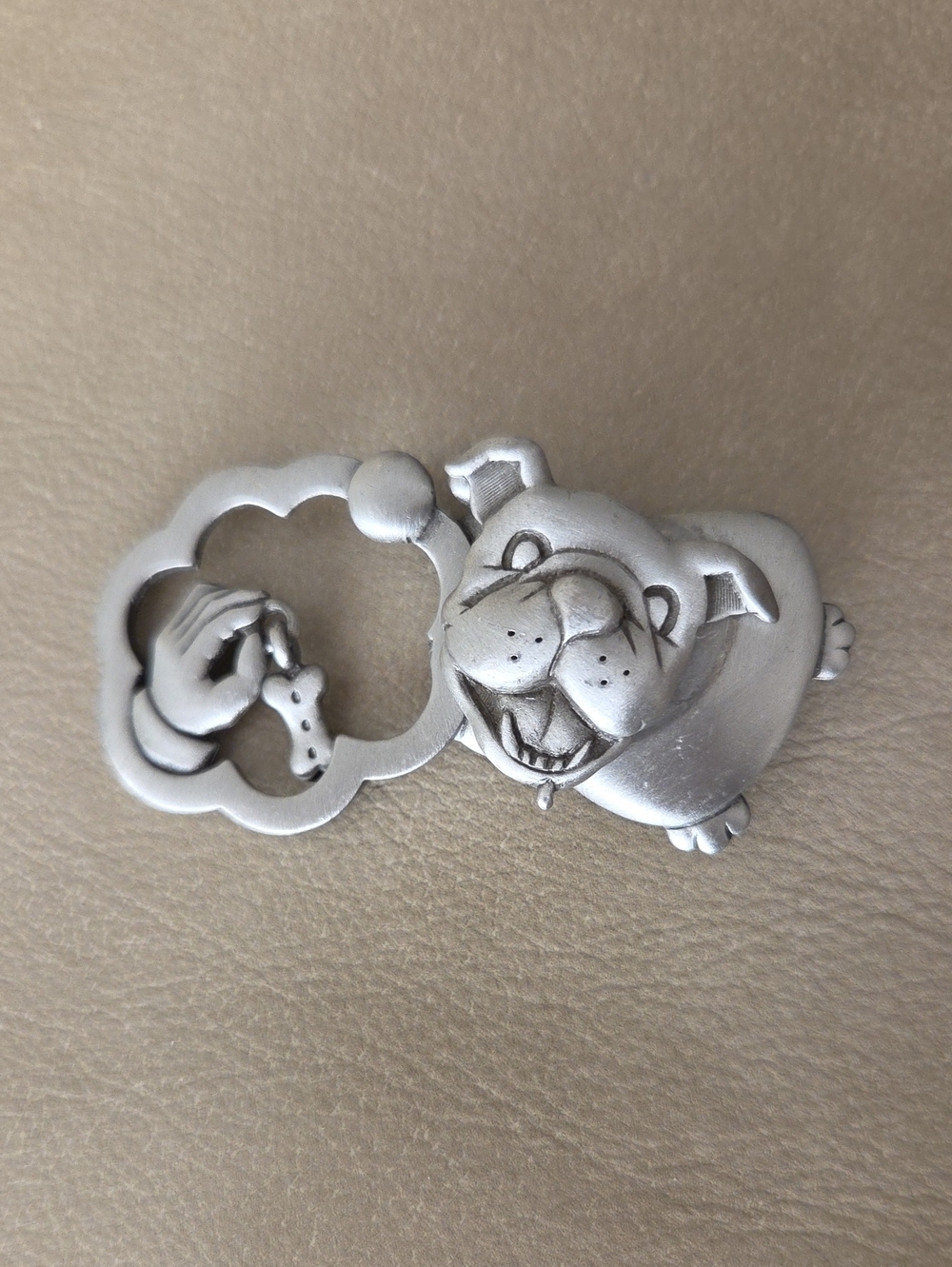 JJ Silver Color Bulldog Brooch — Playful Dog-Themed Women’s Jewelry